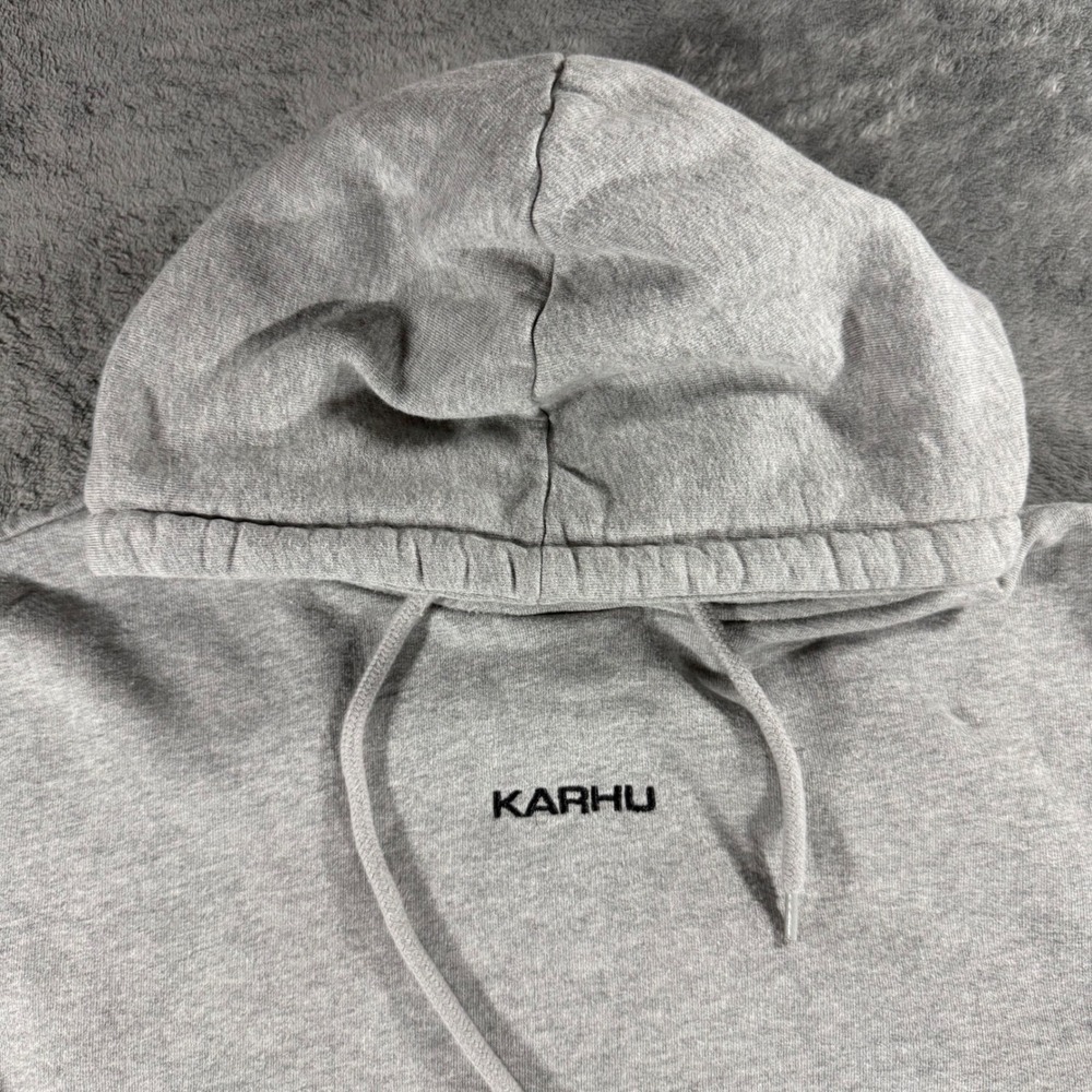 Karhu Logo Hoodie Unisex Medium Heather Grey Excellent Heavyweight Embroidered